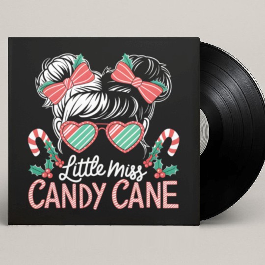 Little Miss Candy Cane Christmas Messy Bun Toddler Custom Vinyl Record Sleeves