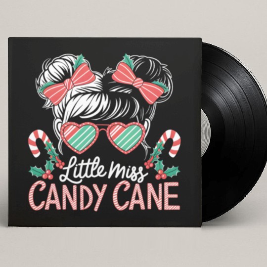 Little Miss Candy Cane Christmas Messy Bun Toddler Custom Vinyl Record Sleeves