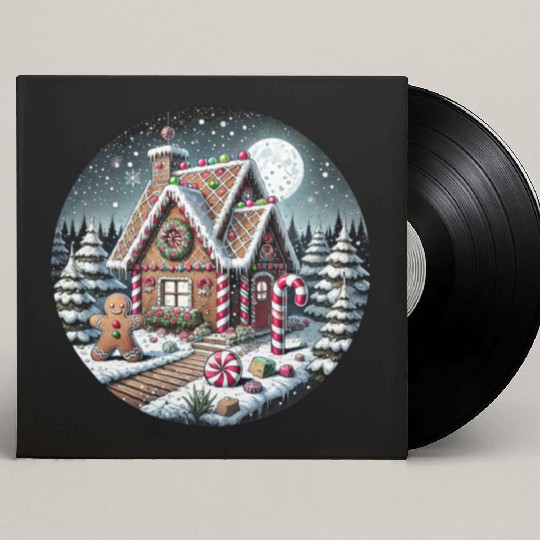 Christmas Gingerbread House with Candy Canes Custom Vinyl Record Sleeves