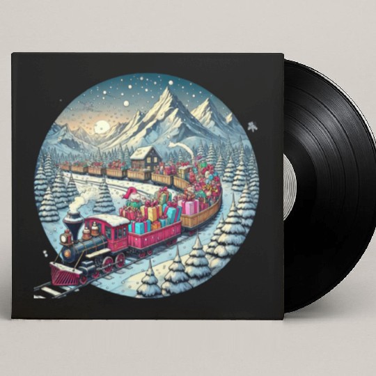 Christmas Train of Gifts through Snowy Peaks Custom Vinyl Record Sleeves