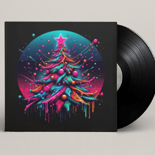 Neon Graffiti Christmas Tree with Bold Spray Paint Custom Vinyl Record Sleeves
