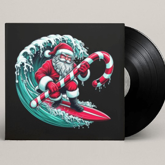 Santa Surfing Candy Cane Wave - Christmas Gifts Custom Vinyl Record Sleeves