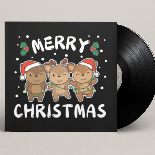 Merry Christmas Cute Deer Festive Lights Deer Custom Vinyl Record Sleeves