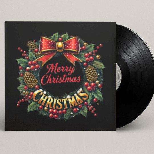 1950s Christmas Wreath - Vintage Holiday Cheer Custom Vinyl Record Sleeves