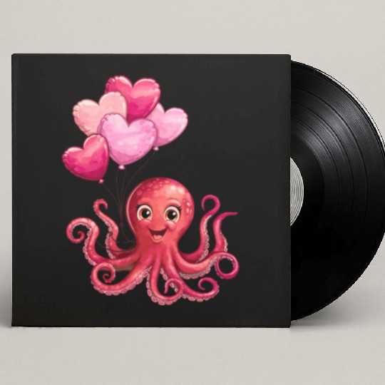 Octopus With Heart Balloons Valentines Day Octopus Custom Vinyl Record Sleeves