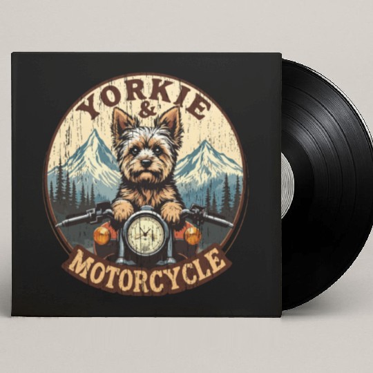 Retro Yorkie And Motorcycle Dog Lovers Funny Motor Custom Vinyl Record Sleeves