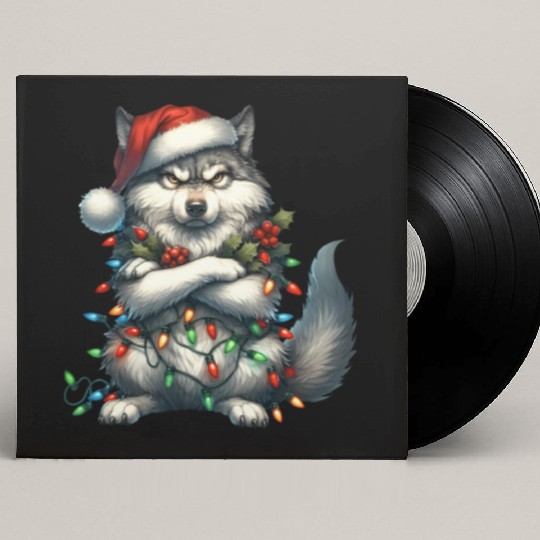 Wolf with Santa Hat and Christmas Lights Design Custom Vinyl Record Sleeves