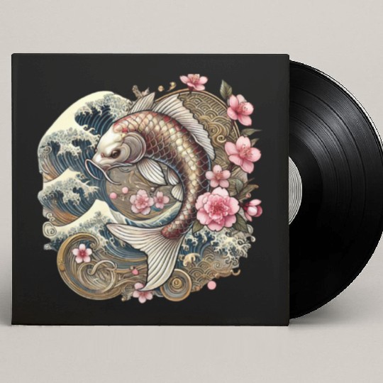 Elegant Koi Fish and Cherry Blossom Design Custom Vinyl Record Sleeves
