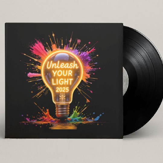 A large starburst glowing in neon light with 2025 Custom Vinyl Record Sleeves