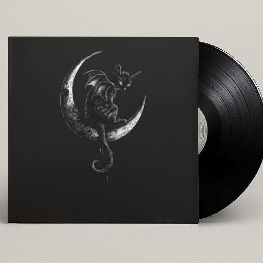 Cat With Bat Wings Sitting On Crescent Moon Goth Custom Vinyl Record Sleeves