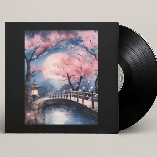 Watercolor cherry blossom festival full moon Custom Vinyl Record Sleeves