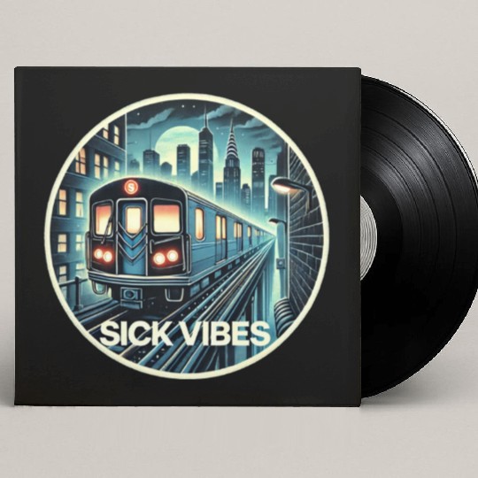 Retro Futuristic Subway Train - Neon Cyberpunk Cit Custom Vinyl Record Sleeves