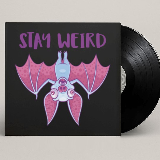 Stay Weird Quirky Albino Vampire Bat Cartoon Custom Vinyl Record Sleeves