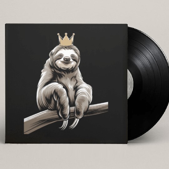 Royal Sloth King Relaxing on Branch Custom Vinyl Record Sleeves