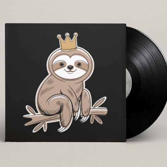 Cute Sloth with Royal Crown Relaxing on Branch Custom Vinyl Record Sleeves