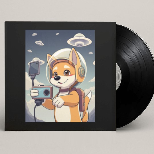Funny Dog Rescue Anime Selfie with UFOs Weird Custom Vinyl Record Sleeves