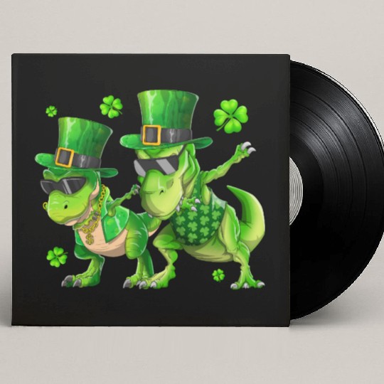 Happy St Patricks Day Dinosaur T-rex Dabbing Custom Vinyl Record Sleeves