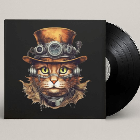 Steampunk Cat Kitten Art Fantasy Steampunk Artwork Custom Vinyl Record Sleeves