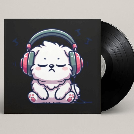 Chill Puppy with Headphones Illustration Custom Vinyl Record Sleeves