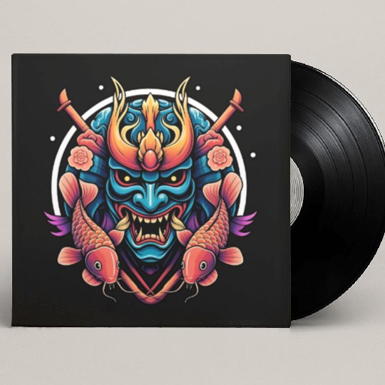 Mystic Oni Mask: Bold Japanese Art Custom Vinyl Record Sleeves