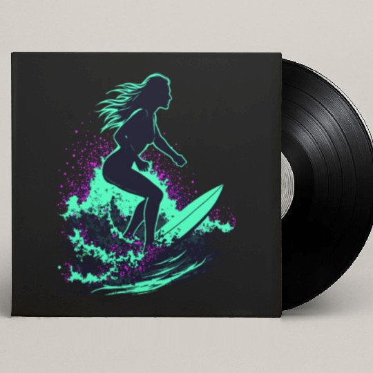 Stylish Female Surfer Surfing Waves Custom Vinyl Record Sleeves