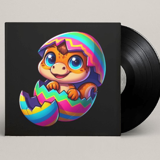 Cute Dino hatching from colorful Easter egg Custom Vinyl Record Sleeves