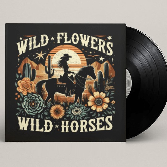 Retro Southern Sunset Cowgirl Wild Flowers Wild Ho Custom Vinyl Record Sleeves