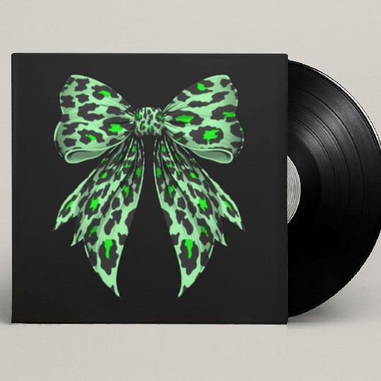 Coquette Bow Cheetah Animal Pattern Lime Green Custom Vinyl Record Sleeves