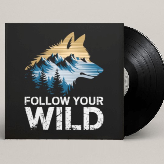Follow Your Wild Adventure Mountain Wolf Custom Vinyl Record Sleeves