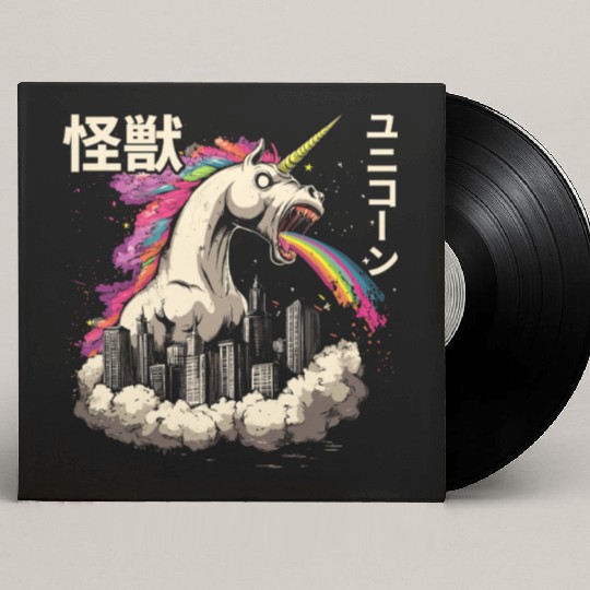 Kaiju Unicorn Japanese Monster Rainbow Custom Vinyl Record Sleeves
