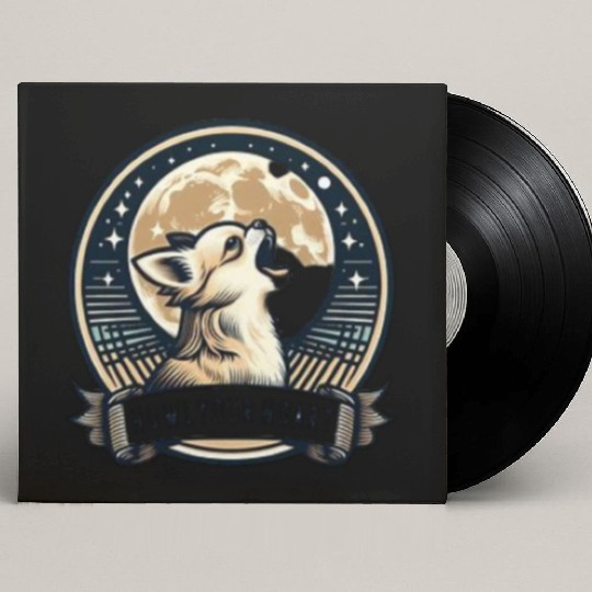 chihuahua-howling-vintage-moon-vector-Custom Vinyl Record Sleeves-desig