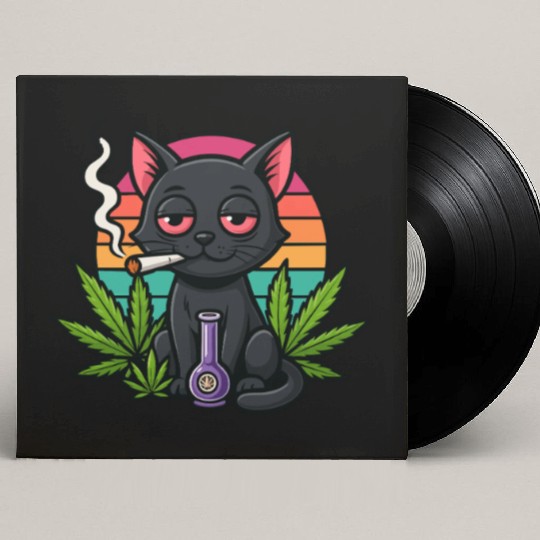 Cute Cat Smoking Weed Custom Vinyl Record Sleeves