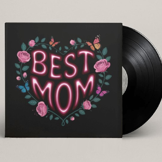 Trendy Best Mom Ever, Mother's Day Heart Floral Custom Vinyl Record Sleeves
