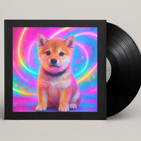 Neon Shiba Vibes – Kawaii Puppy Magic Custom Vinyl Record Sleeves