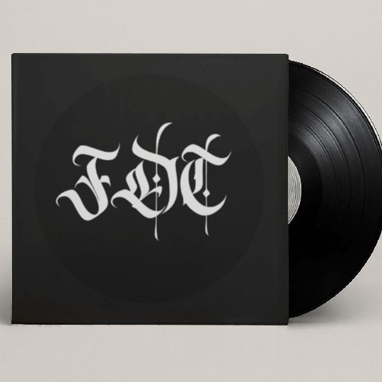 Ornate Gothic Lettering FDT in Light Grey on Black Custom Vinyl Record Sleeves