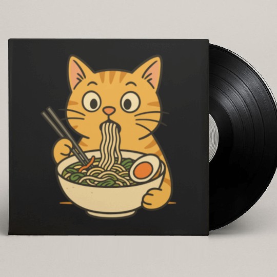 Cat Eating Ramen Custom Vinyl Record Sleeves