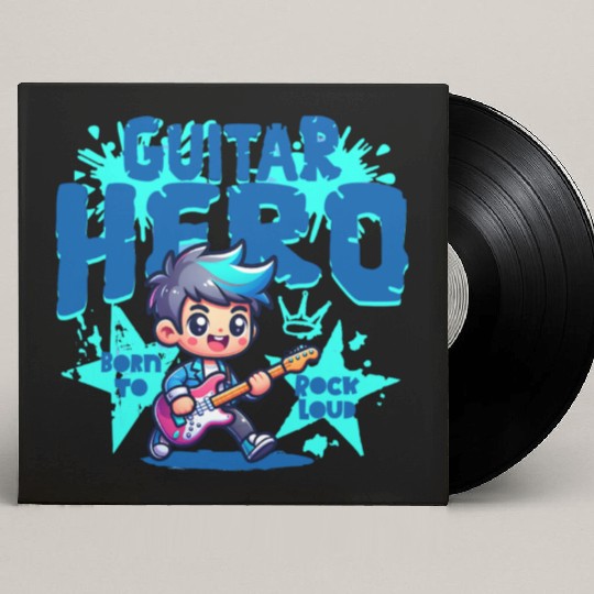 Guitar Hero Kid – Cute Rock Star Cartoon Custom Vinyl Record Sleeves | Bor