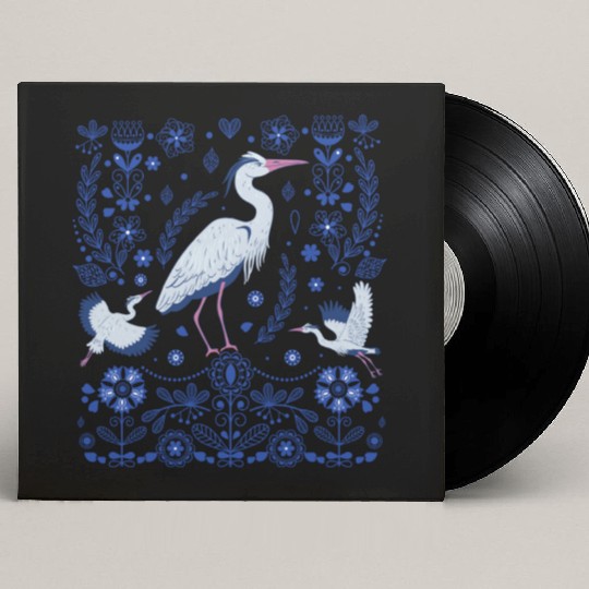 Great Blue Heron Folk Art Custom Vinyl Record Sleeves
