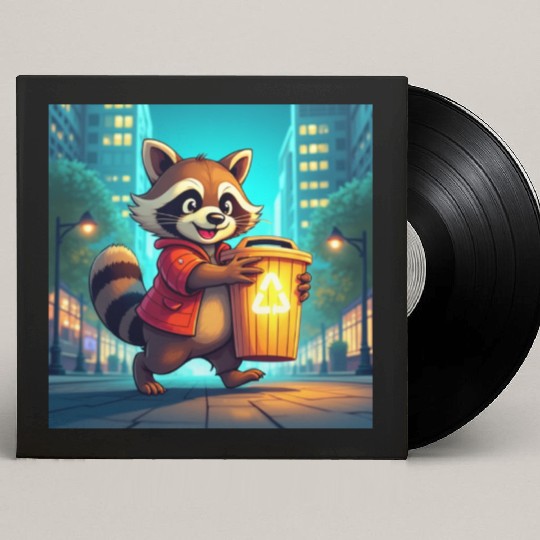 Cartoon Raccoon Recycling in City Custom Vinyl Record Sleeves