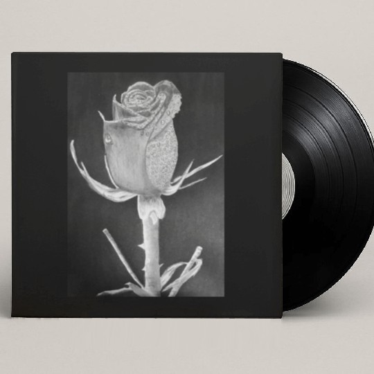 Realistic Graphite Rose & Dew Drawing - RT Art © Custom Vinyl Record Sleeves