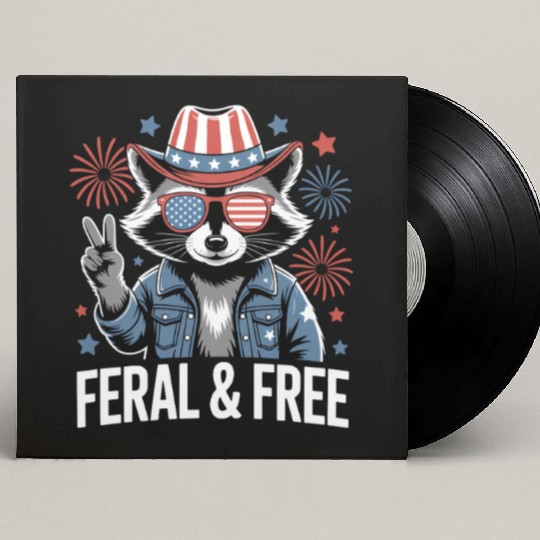 Feral And Free Patriotic Raccoon Custom Vinyl Record Sleeves