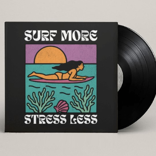 Surf More Stress Less | Tropical Sunset Surf Girl Custom Vinyl Record Sleeves