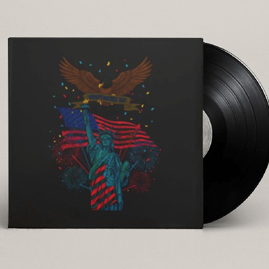 US flag with eagle and statue of liberty Custom Vinyl Record Sleeves
