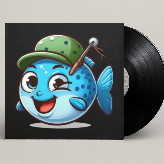 Happy Fishing Buddy - Cute Cartoon Fish with Hat Custom Vinyl Record Sleeves