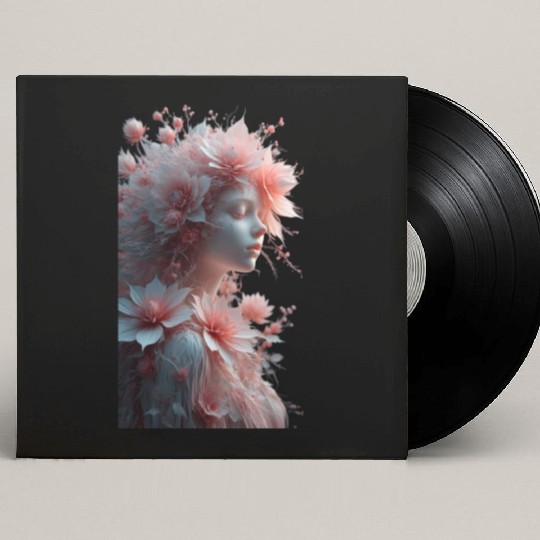 Ethereal Floral Portrait - Woman with Coral Pink Custom Vinyl Record Sleeves