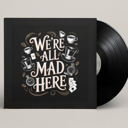 We're All Mad Here - Alice in Wonderland Art Quote Custom Vinyl Record Sleeves