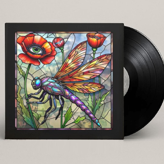 Dragonfly stained glass poppy flower insect eye Custom Vinyl Record Sleeves