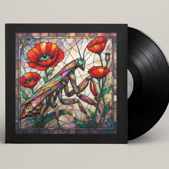 Praying mantis stained glass vibrant poppy flower Custom Vinyl Record Sleeves