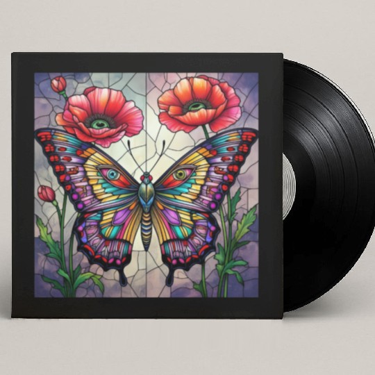 Butterfly stained glass design vibrant poppy Custom Vinyl Record Sleeves