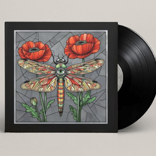 Dragonfly stained glass design vibrant poppy eye Custom Vinyl Record Sleeves
